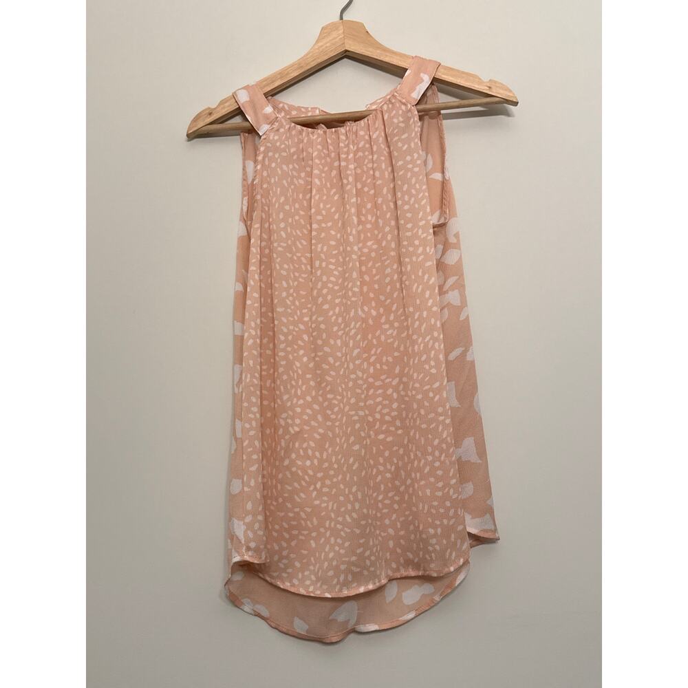 New York & Company Sleeveless Blouse Womens Small Peach Abstract Tie Back - Picture 2 of 4